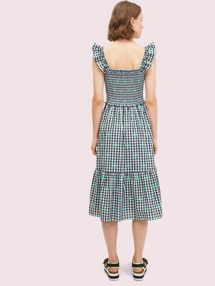 Kate Spade,gingham voile smocked dress,Fresh White