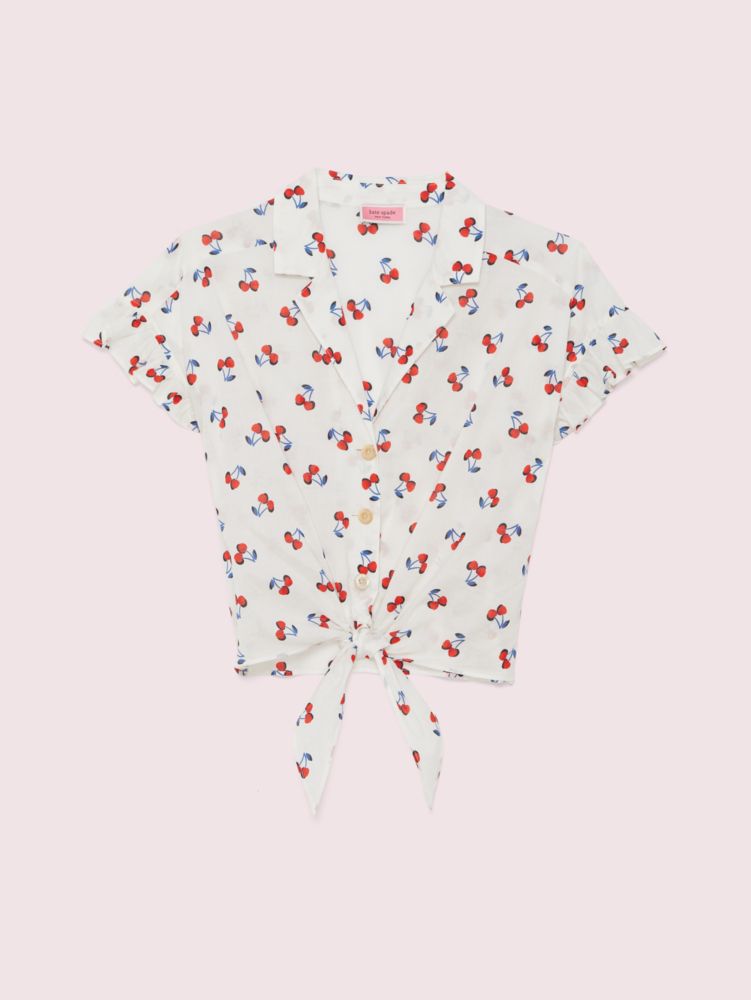 Kate Spade,cherry toss tie-front top,French Cream