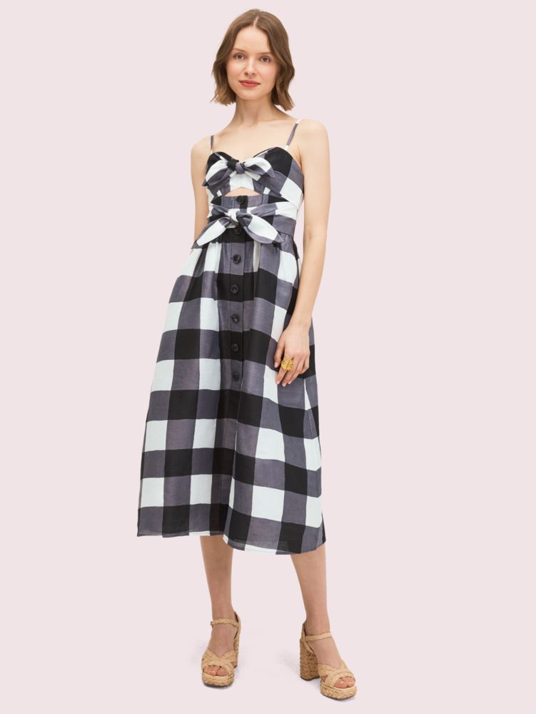 Somewhere to Go Tie Back Gingham Print Dress