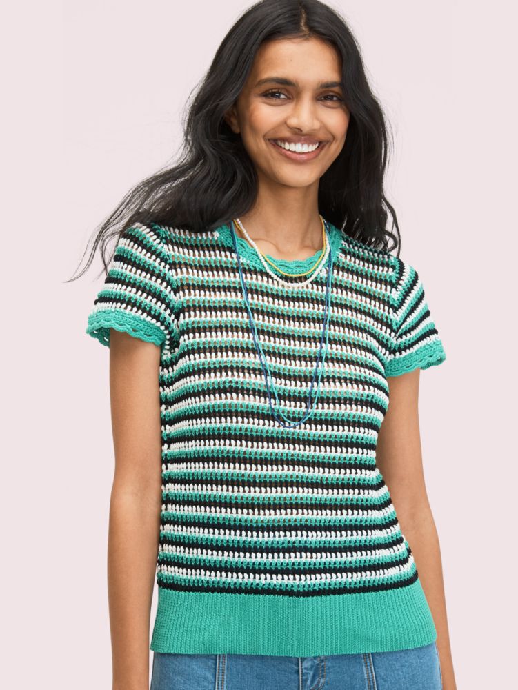 Kate Spade,crochet short sleeve sweater,sweaters,Gumdrop Green