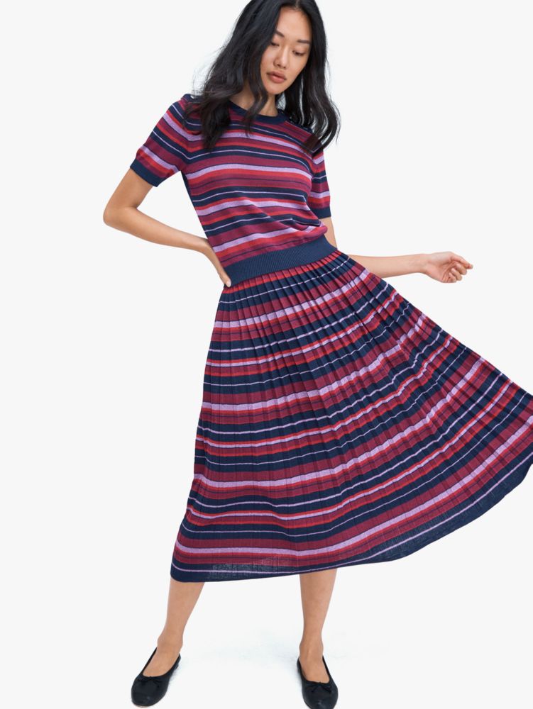 Kate Spade,striped pleated skirt,skirts,Interstellar Blue