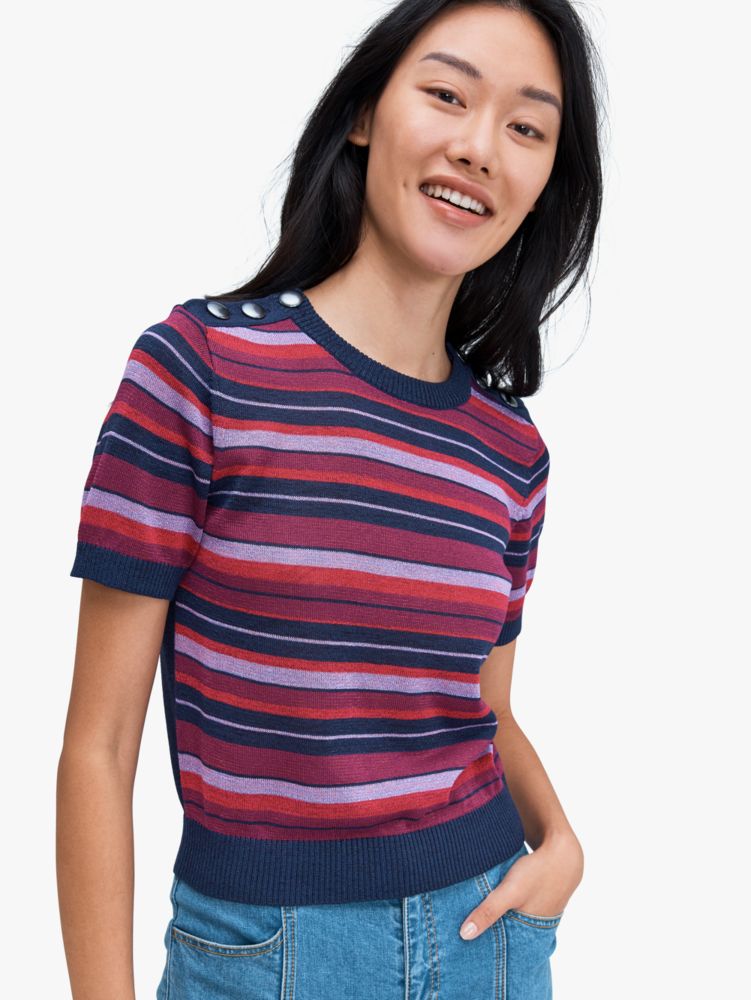 Striped short 2025 sleeve sweater