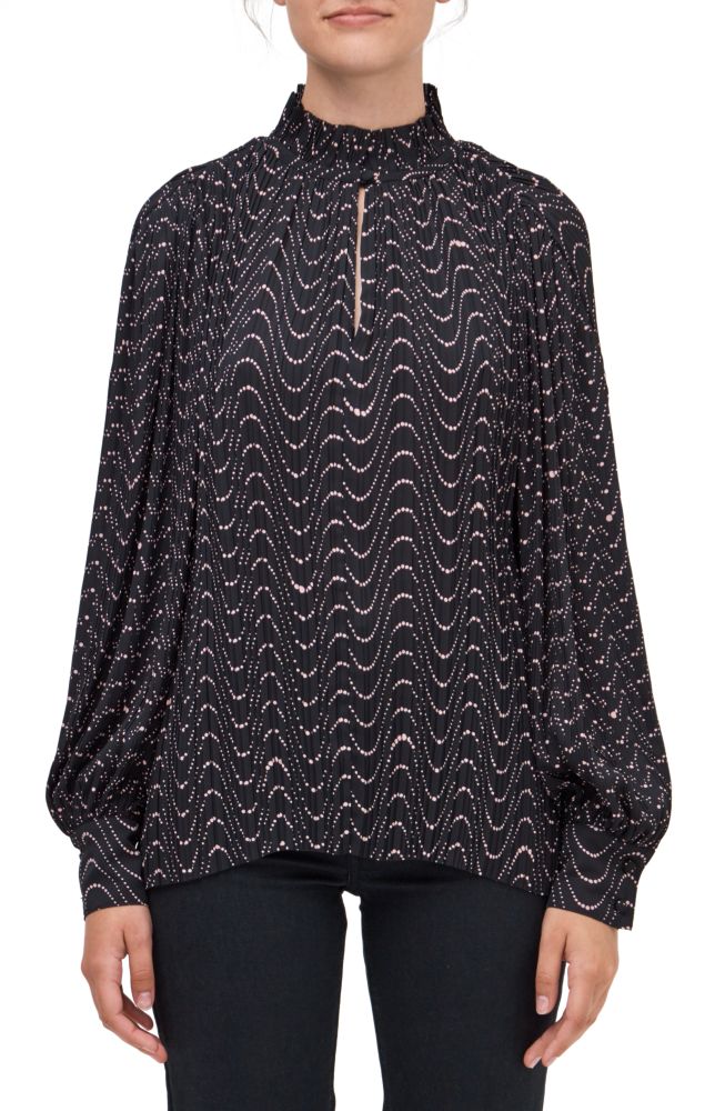 Kate Spade,wavy dot longsleeve top,Black Multi