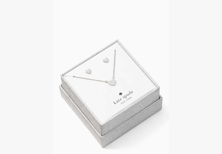 Kate Spade,Yours Truly Pave Studs And Mini Pendant Set - Boxed,necklaces,Clear/Silver image number 0