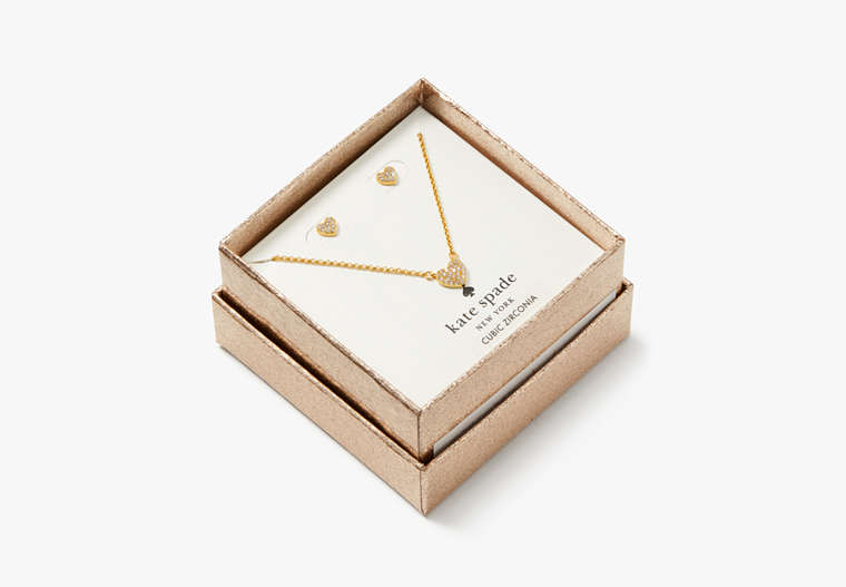 Kate Spade,Yours Truly Pave Studs And Mini Pendant Set - Boxed,necklaces,Clear/Gold image number 0