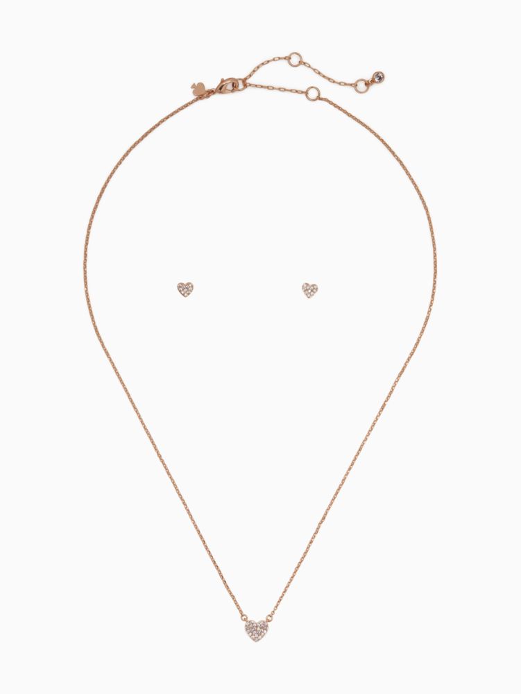 Kate Spade,Yours Truly Pave Studs And Mini Pendant Set - Boxed,Studs,Single Strand,Cubic Zirconia,Gem Embellishment,Silver...,Clear