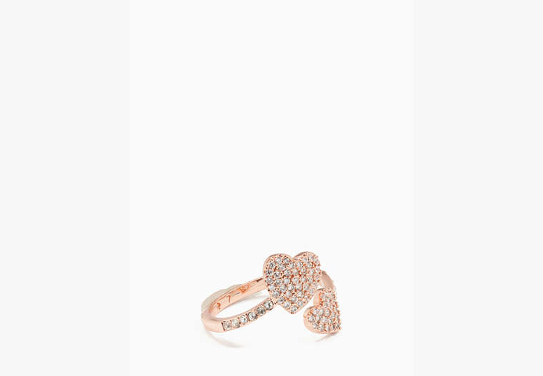 Kate Spade,yours truly pave heart ring,rings,Clear/Rose Gold image number 0
