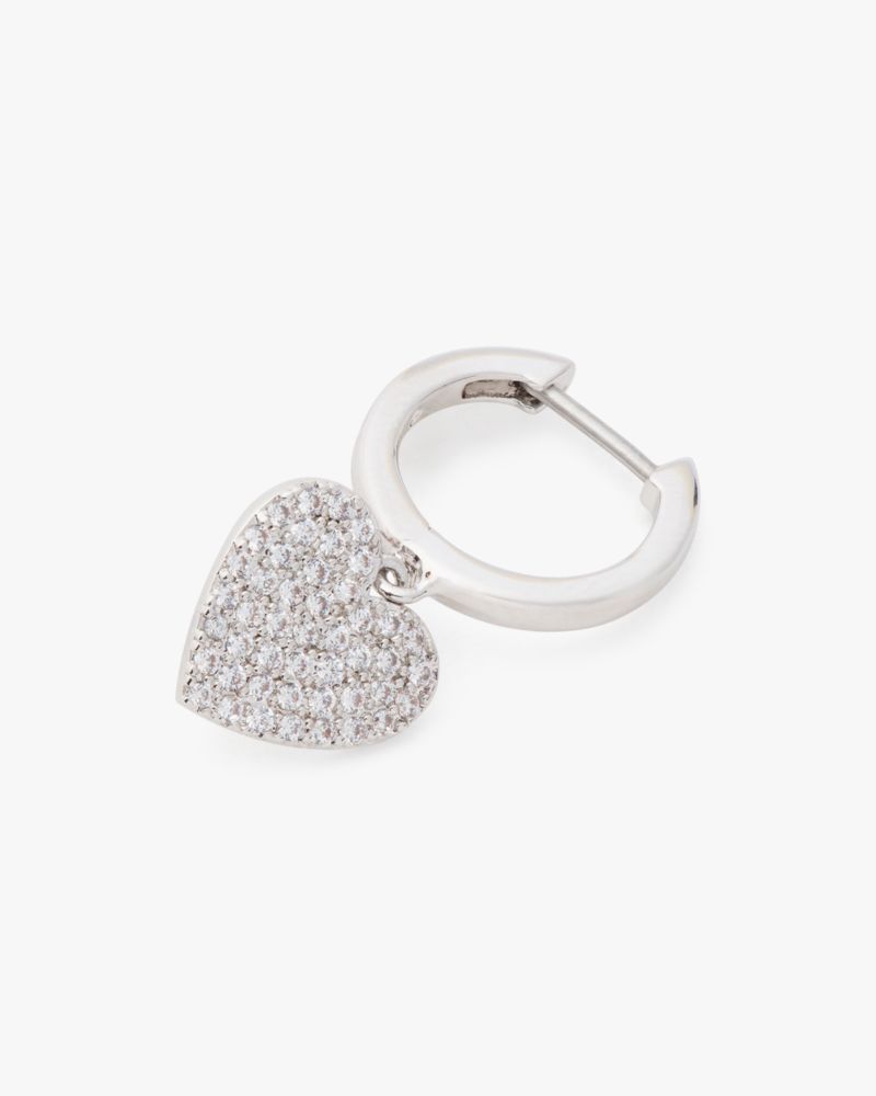 Kate Spade,Yours Truly Pave Heart Drop Earrings,Dangle Earring,Hoops,Cubic Zirconia,Gem Embellishment,Rose Gold Metal,Formal,Clear