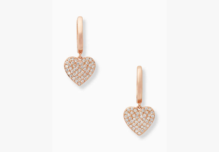 Kate Spade,yours truly pave heart drop earrings,earrings,Clear/Rose Gold image number 0