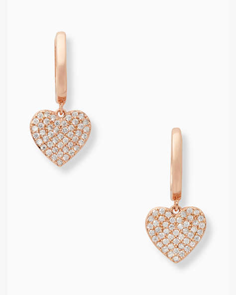 Kate Spade,yours truly pave heart drop earrings,earrings,Clear/Rose Gold