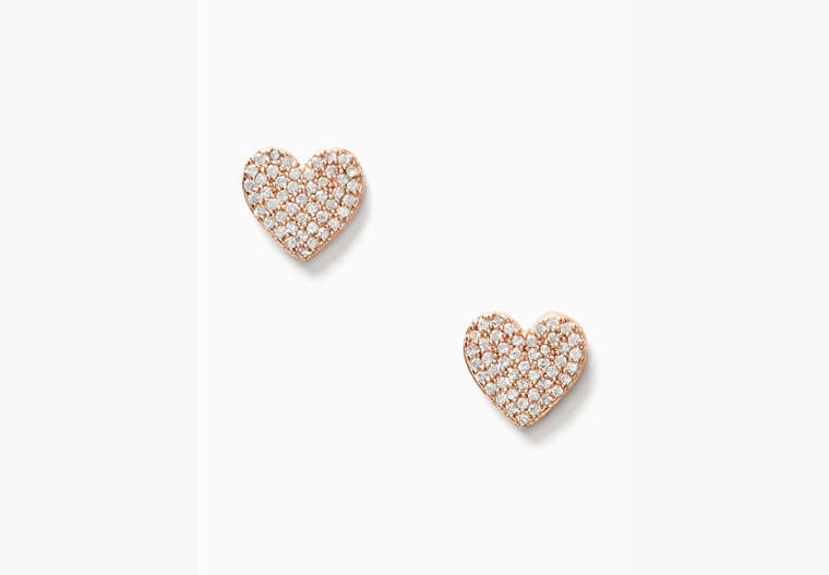 Kate Spade,yours truly pave heart studs,earrings,Clear/Rose Gold image number 0