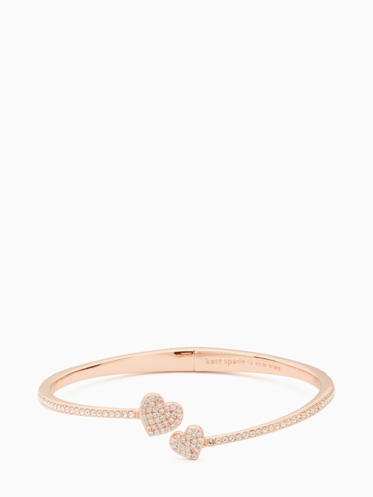 Kate Spade,Yours Truly Pave Open Hinge Cuff,Cubic Zirconia,Gem Embellishment,Heart Embellishment,Pave Embellishment,Stacka...,Clear