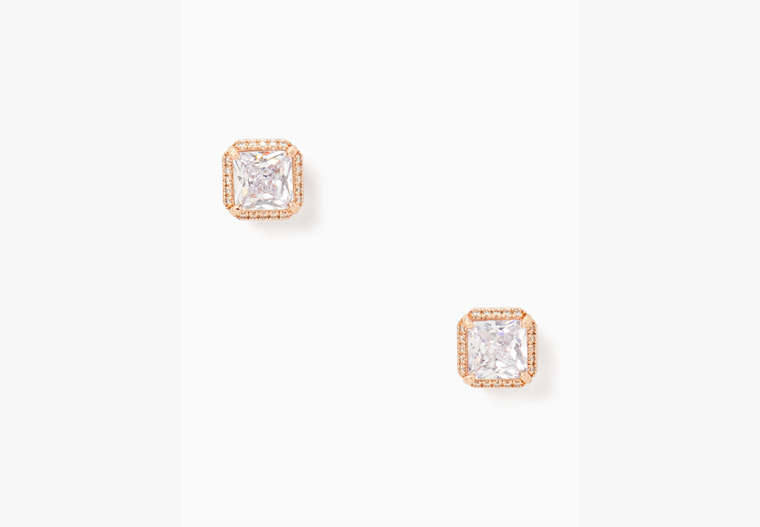 Kate Spade,Save The Date Pave Princess Cut Studs,Clear/Rose Gold