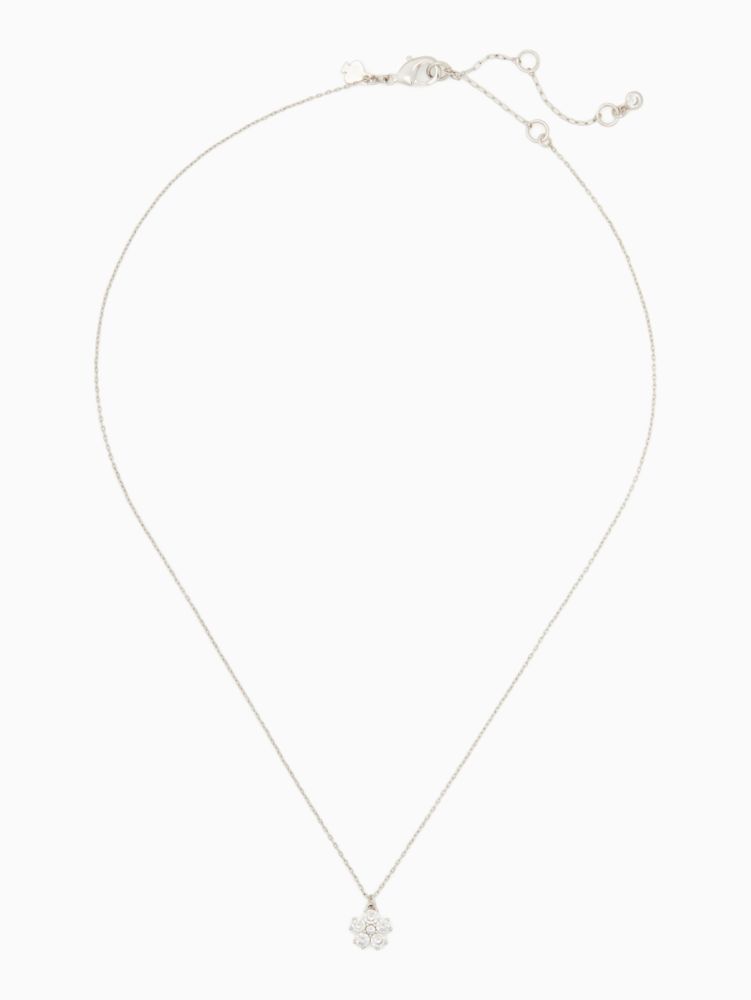 Kate Spade,Gleaming Gardenia Flower Mini Pendant,necklaces,Clear/Silver