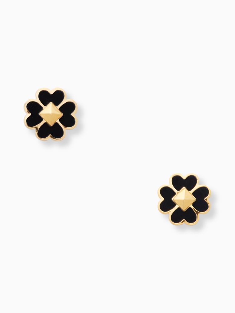 Kate Spade,Spades & Studs Enamel Studs,Studs,Enamel,Logo,Floral Embellishment,Black Metal,Titanium,Casual,Black