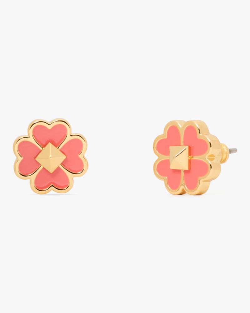 Kate Spade,Spades & Studs Enamel Studs,Studs,Enamel,Logo,Floral Embellishment,Black Metal,Titanium,Casual,Coral