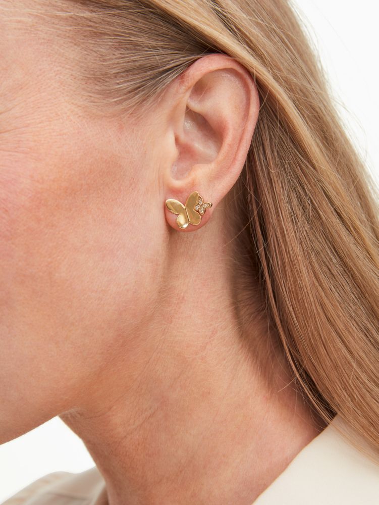 Kate Spade,in a flutter studs,earrings,Clear/Gold