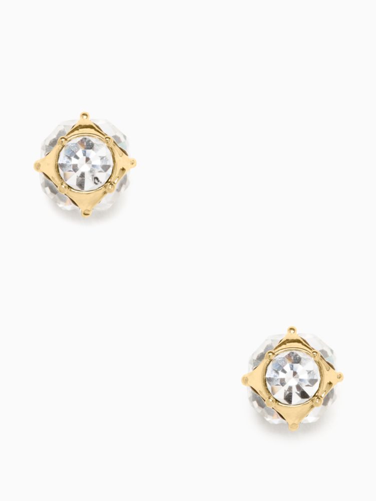 Kate Spade,Lady Marmalade Studs,Studs,Gem Embellishment,Gold Metal,Stainless Steel,Formal,Clear