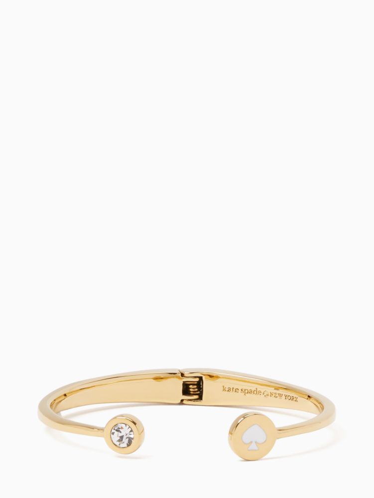 Kate Spade,Spot The Spade Open Hinge Bangle,Glass,Rhinestones,Logo,Stackable,Gold Metal,Yellow Gold,Work,Multi Color