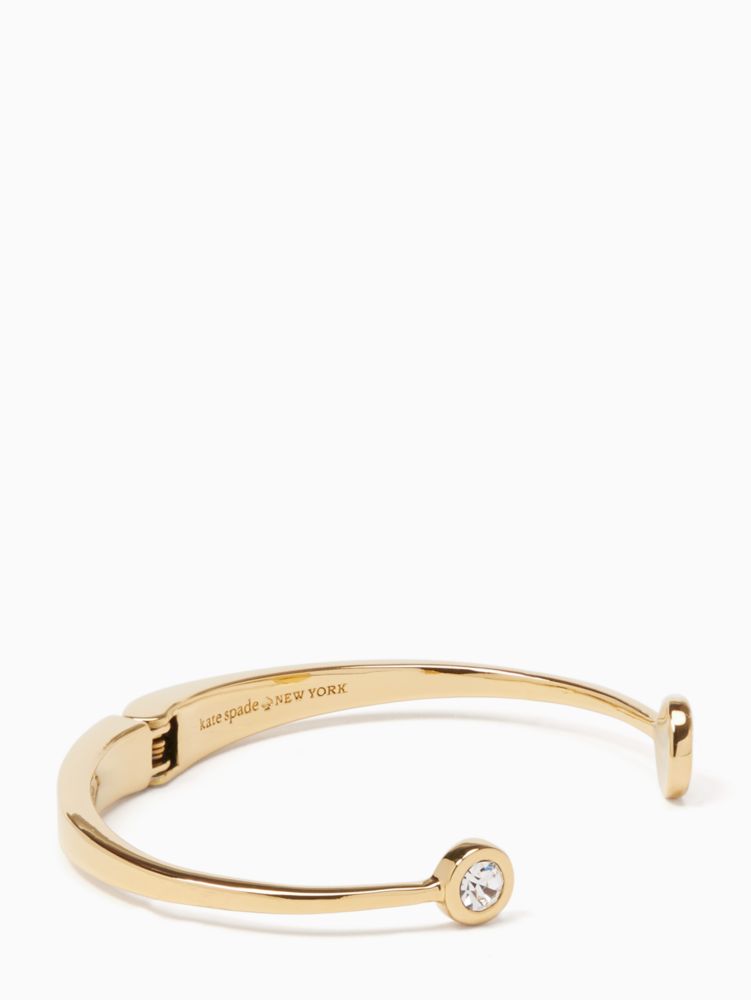 Kate Spade,Spot The Spade Open Hinge Bangle,Glass,Rhinestones,Logo,Stackable,Gold Metal,Yellow Gold,Work,Multi Color