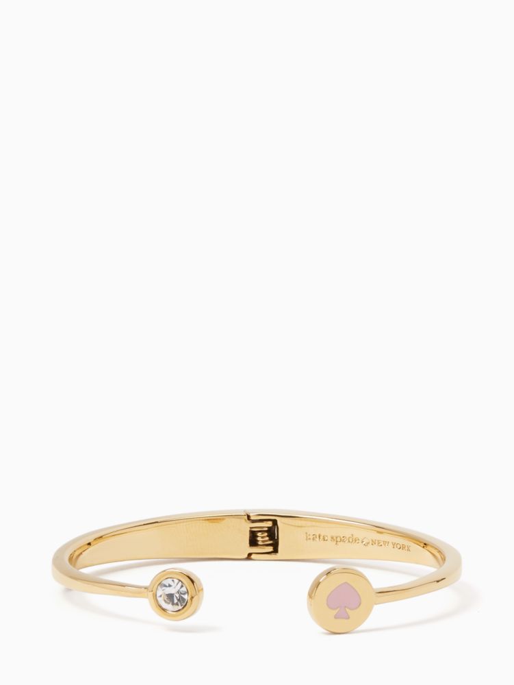 Kate Spade,Spot The Spade Open Hinge Bangle,Glass,Rhinestones,Logo,Stackable,Yellow Gold,Gold Metal,Work,