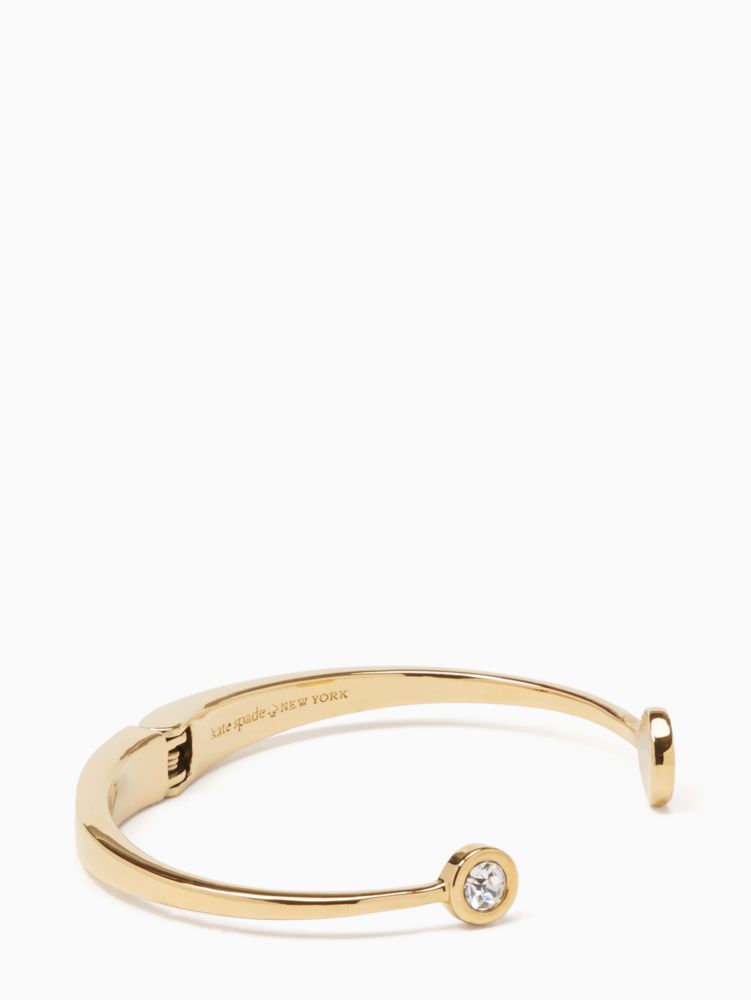 Kate Spade,Spot The Spade Open Hinge Bangle,Glass,Rhinestones,Logo,Stackable,Yellow Gold,Gold Metal,Work,