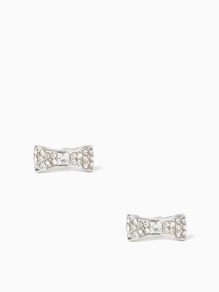 Kate Spade,ready set bow pave bow studs,earrings,Clear/Silver