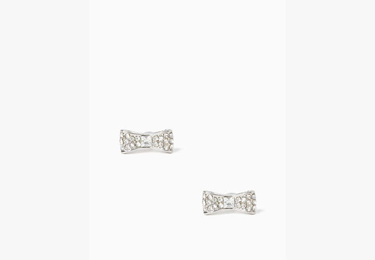 Kate Spade,ready set bow pave bow studs,earrings,Clear/Silver image number 0