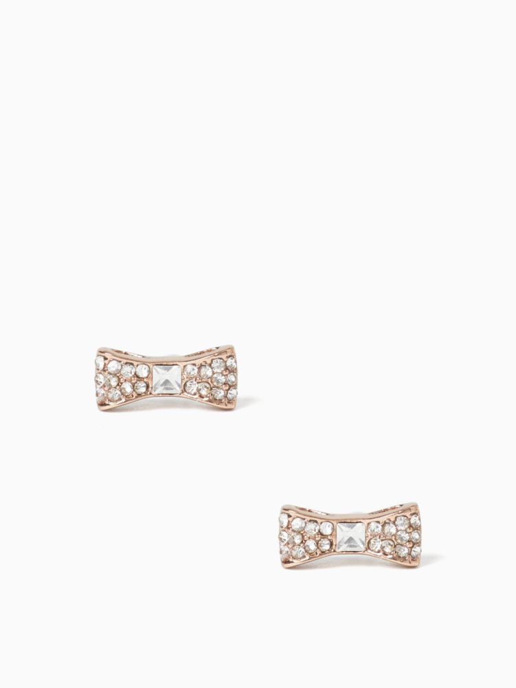 Kate Spade,Ready Set Bow Pave Bow Studs,Studs,Glass,Bow,Rhinestones,Pave Embellishment,Rose Gold Metal,Day Party,Clear