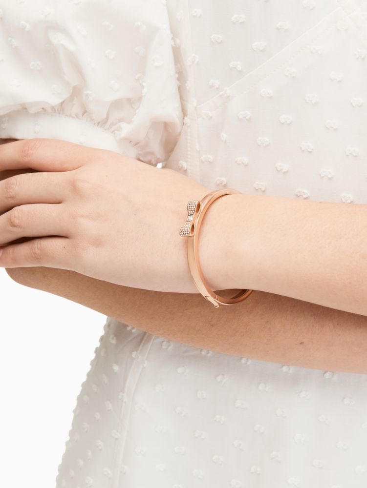 Kate Spade,ready set bow pave bow bangle,bracelets,Clear/Rose Gold