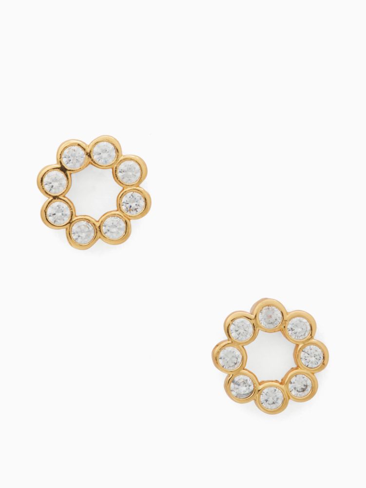 Kate Spade,Full Circle Studs,Studs,Cubic Zirconia,Gem Embellishment,Yellow Gold,Gold Metal,Work,Clear