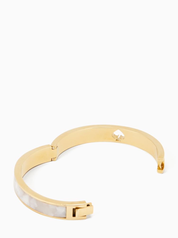 Kate Spade,Hole Punch Spade 10mm Spade Hinge Bangle,Enamel,Logo,Cut Out,Stackable,Mixed Metal,Casual,Cream