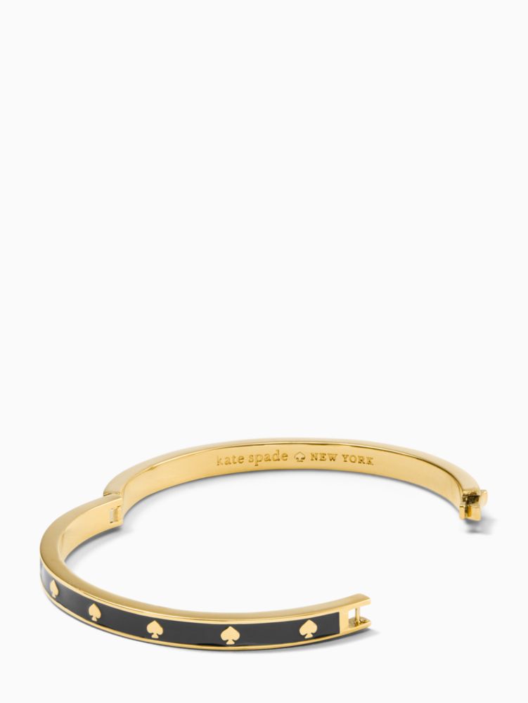 Kate Spade,Spot The Spade Enamel Hinged Bangle,Enamel,Logo,Stackable,Mixed Metal,Casual,Black