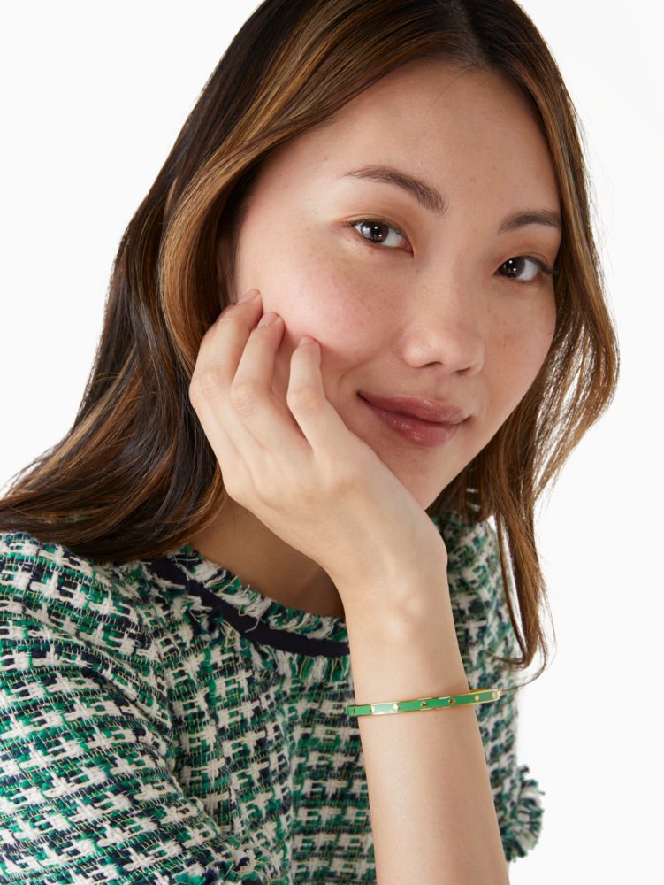 Kate Spade,Spot The Spade Enamel Hinged Bangle,Enamel,Logo,Stackable,Mixed Metal,Casual,