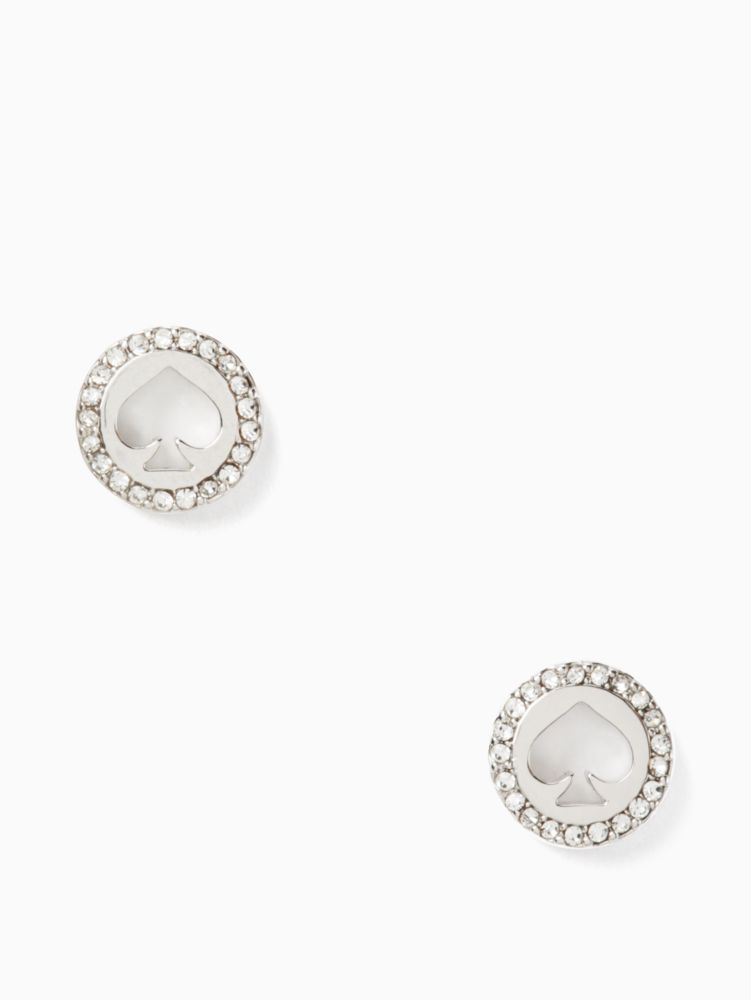 Kate Spade,spot the spade pave halo spade studs,earrings,Clear/Silver