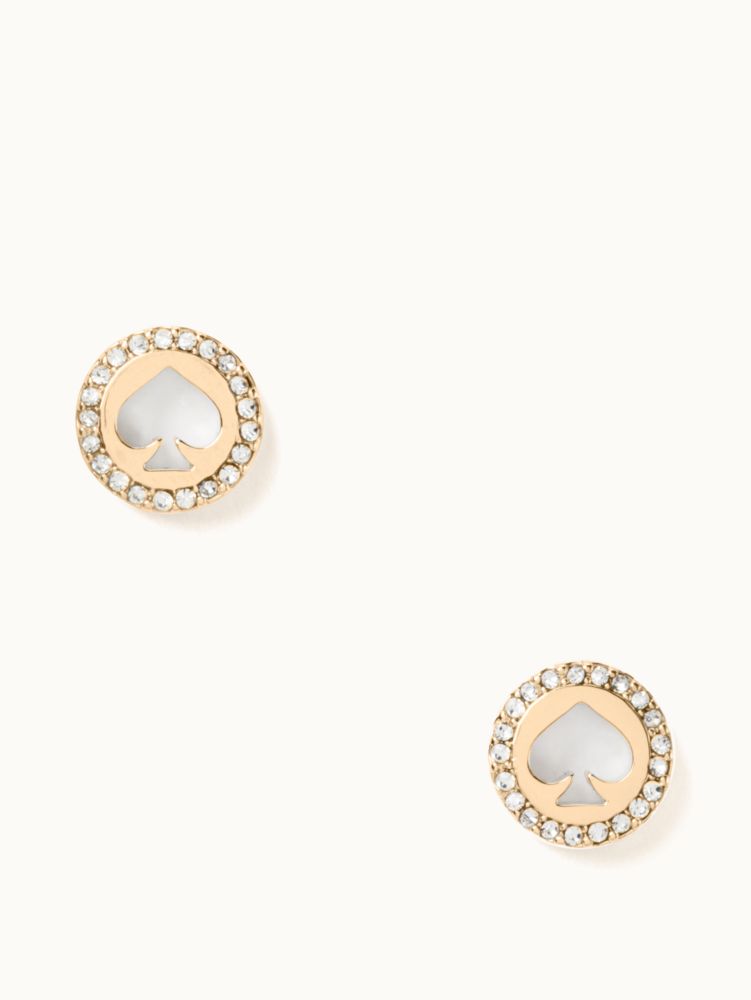 Kate Spade,spot the spade pave halo spade studs,earrings,Clear/Gold