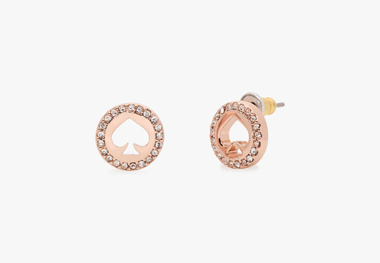 Kate Spade,spot the spade pave halo spade studs,earrings,Clear/Rose Gold image number 0