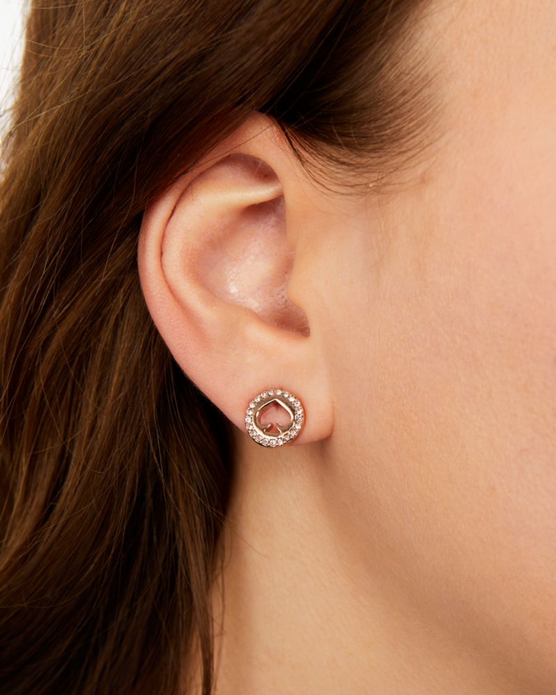 Kate Spade,spot the spade pave halo spade studs,earrings,Clear/Rose Gold