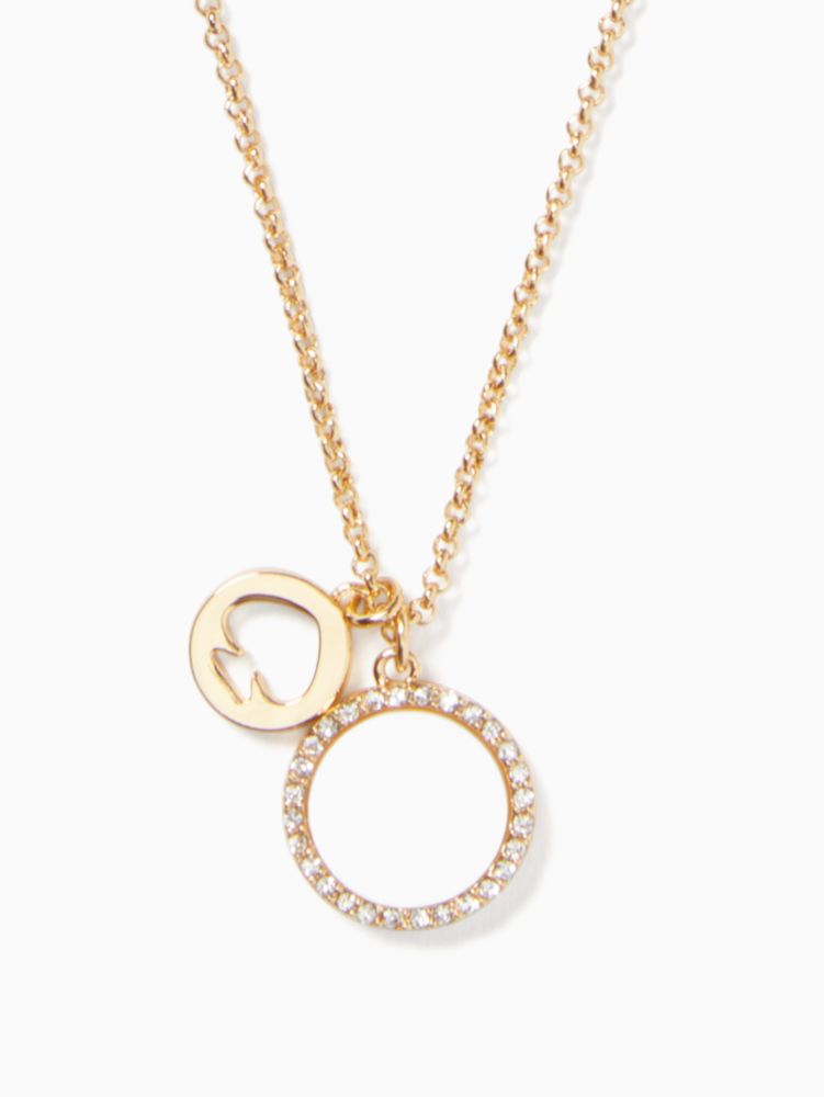 Kate Spade,Spot The Spade Pave Charm Pendant Necklace,Single Strand,Glass,Cubic Zirconia,Circle,Logo,Pave Embellishment,Ge...,