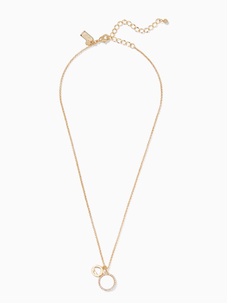 Kate Spade,Spot The Spade Pave Charm Pendant Necklace,Single Strand,Glass,Cubic Zirconia,Circle,Logo,Pave Embellishment,Ge...,