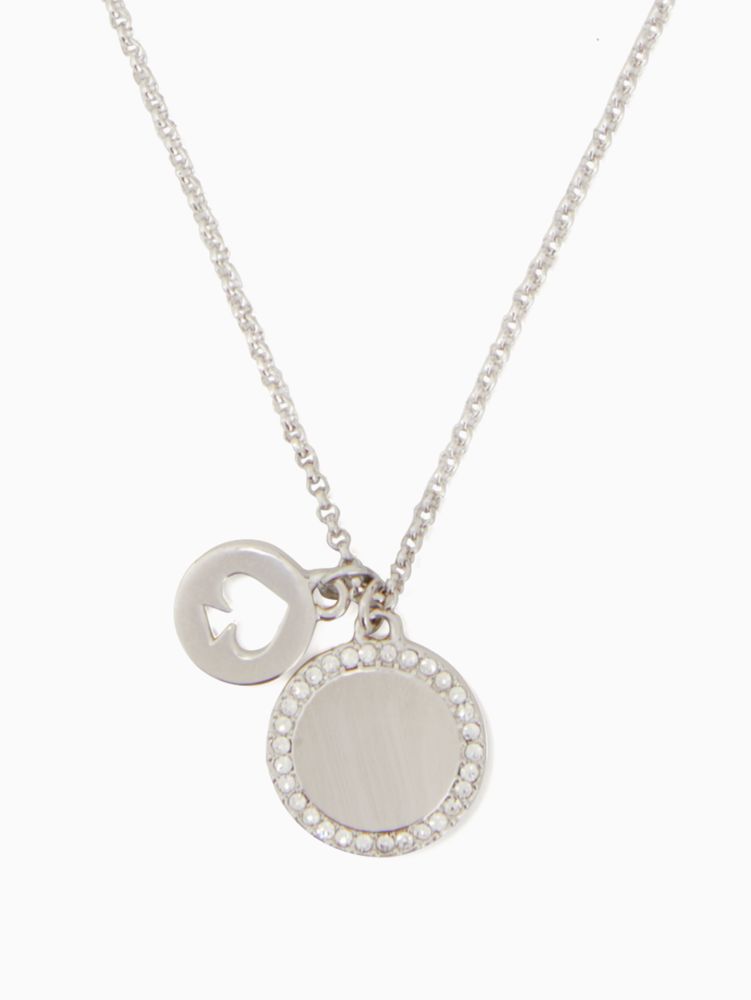 Kate Spade,spot the spade pave charm pendant necklace,necklaces,Clear/Silver