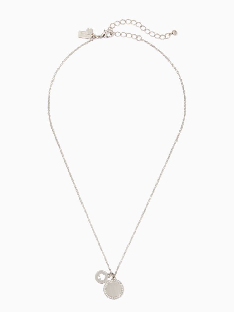 Kate Spade,spot the spade pave charm pendant necklace,necklaces,Clear/Silver