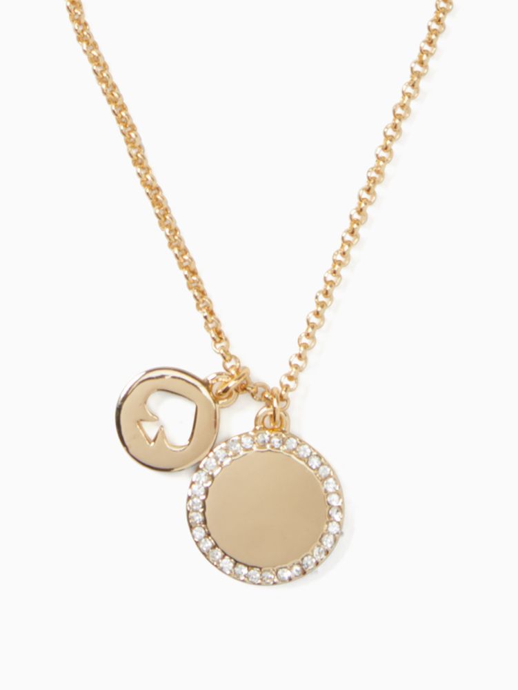 Kate Spade,Spot The Spade Pave Charm Pendant Necklace,Single Strand,Cubic Zirconia,Glass,Disc,Pave Embellishment,Circle,Lo...,Clear