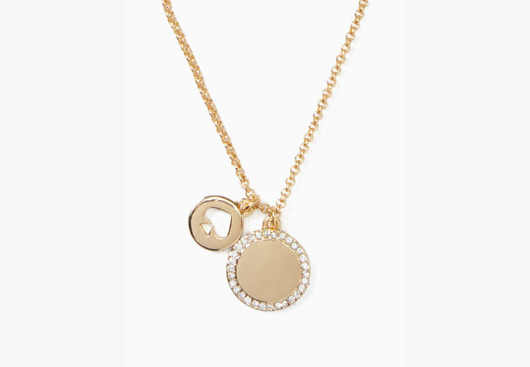 Kate Spade,spot the spade pave charm pendant necklace,necklaces,Clear/Gold image number 0