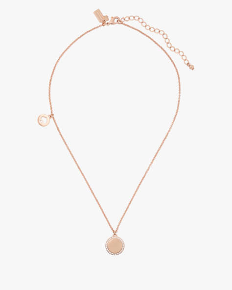 Kate Spade,spot the spade pave charm pendant necklace,necklaces,Clear/Rose Gold
