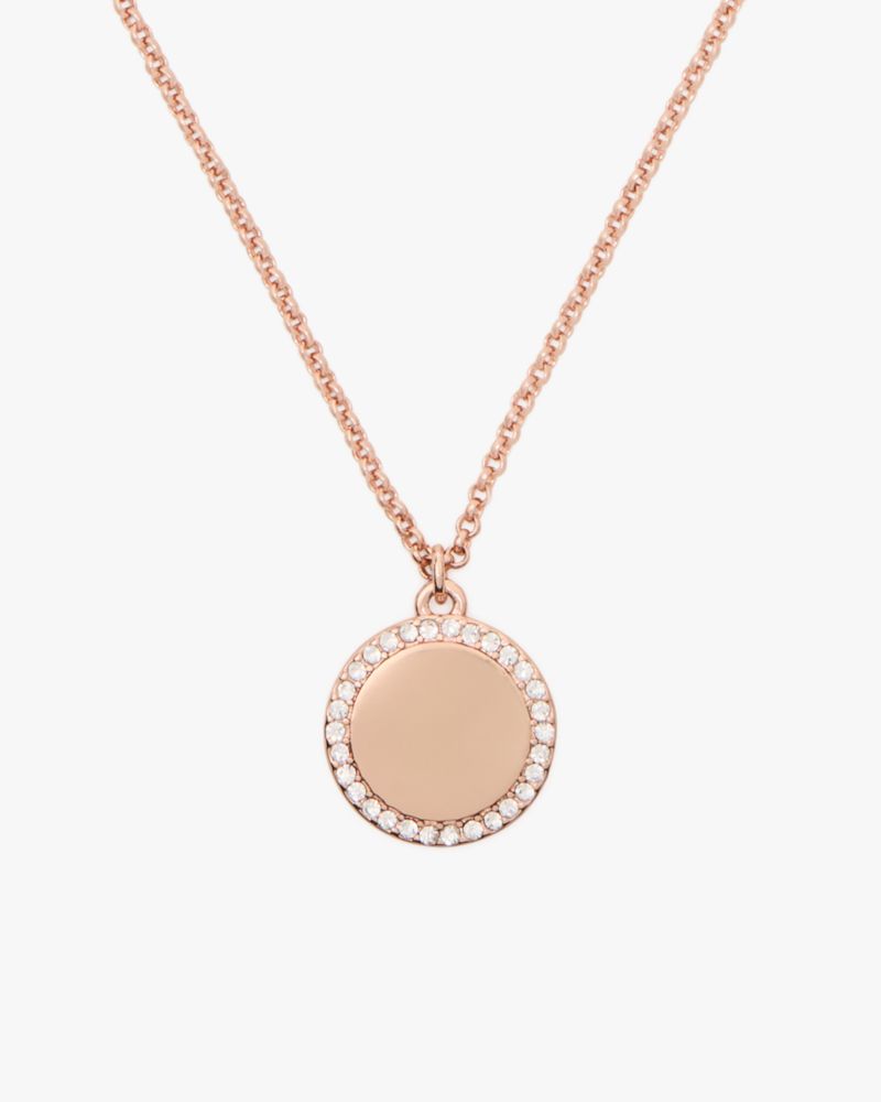 Kate Spade,spot the spade pave charm pendant necklace,necklaces,Clear/Rose Gold