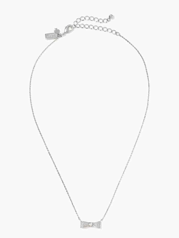 Kate Spade,ready set bow pave bow mini pendant necklace,Clear/Silver