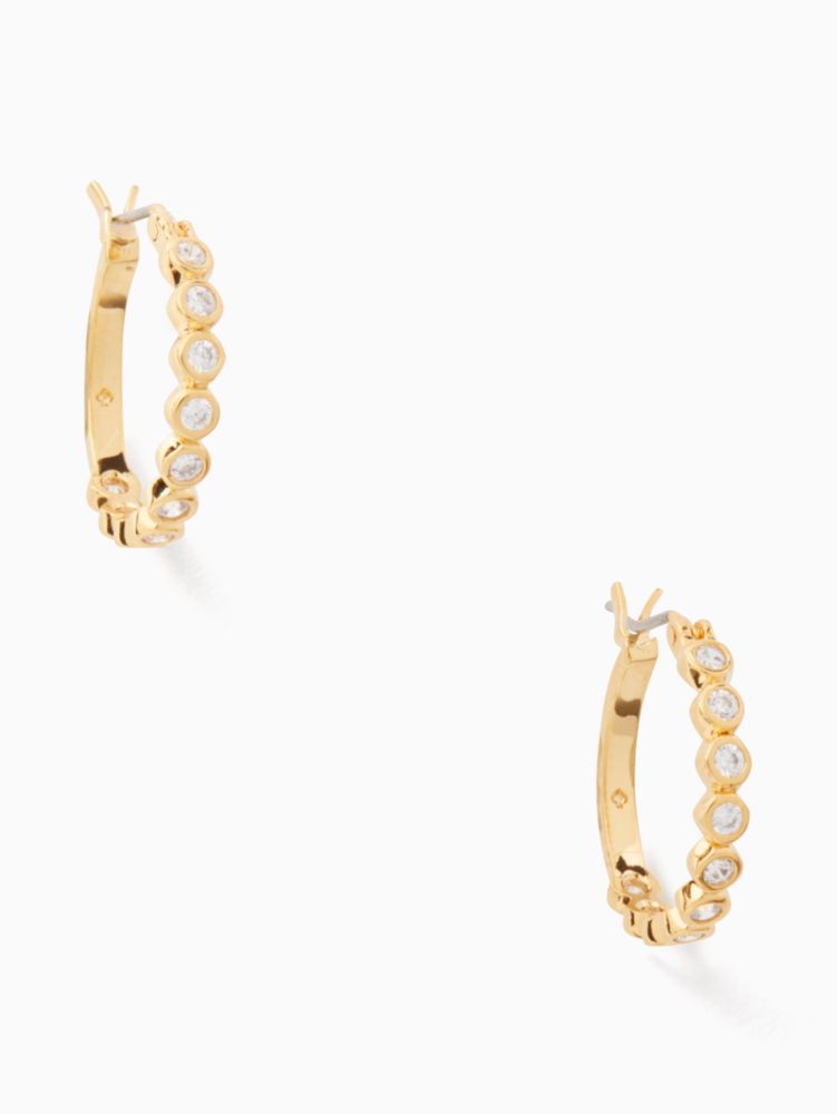 Kate Spade,Full Circle Huggies,Hoops,Cubic Zirconia,Gem Embellishment,Yellow Gold,Gold Metal,Work,Clear