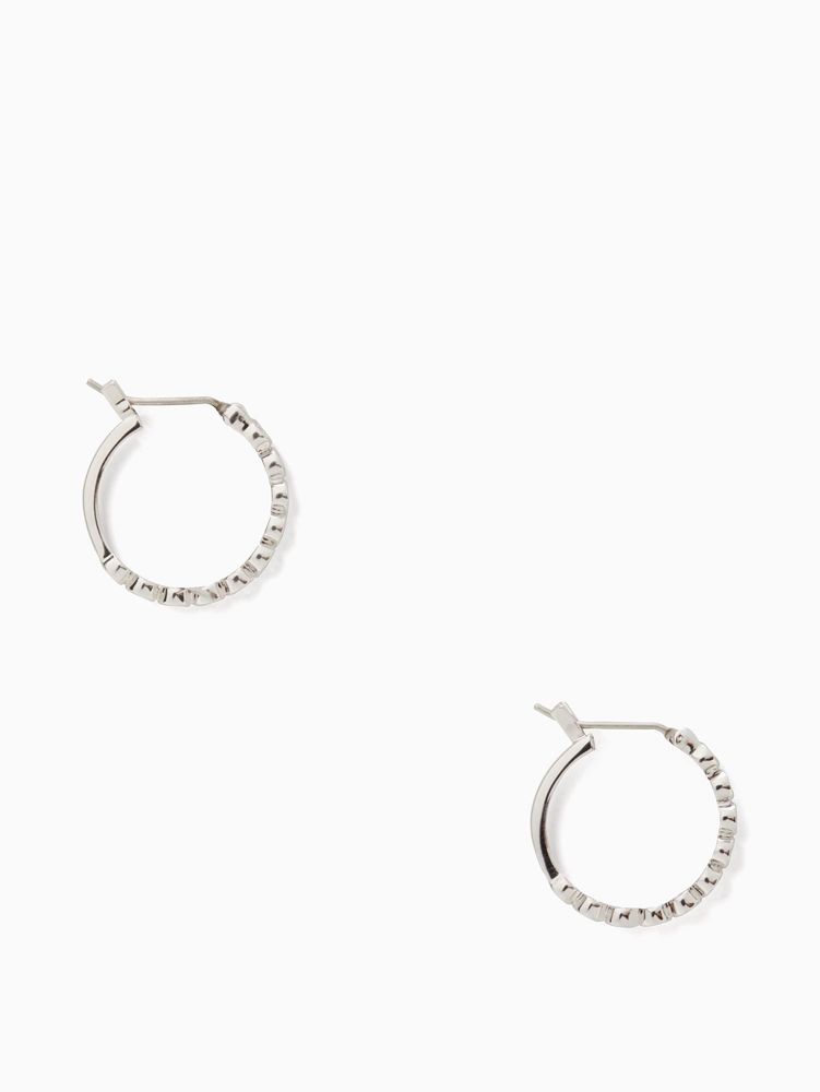 Kate Spade,Full Circle Huggies,Hoops,Cubic Zirconia,Gem Embellishment,Silver Metal,Work,Clear