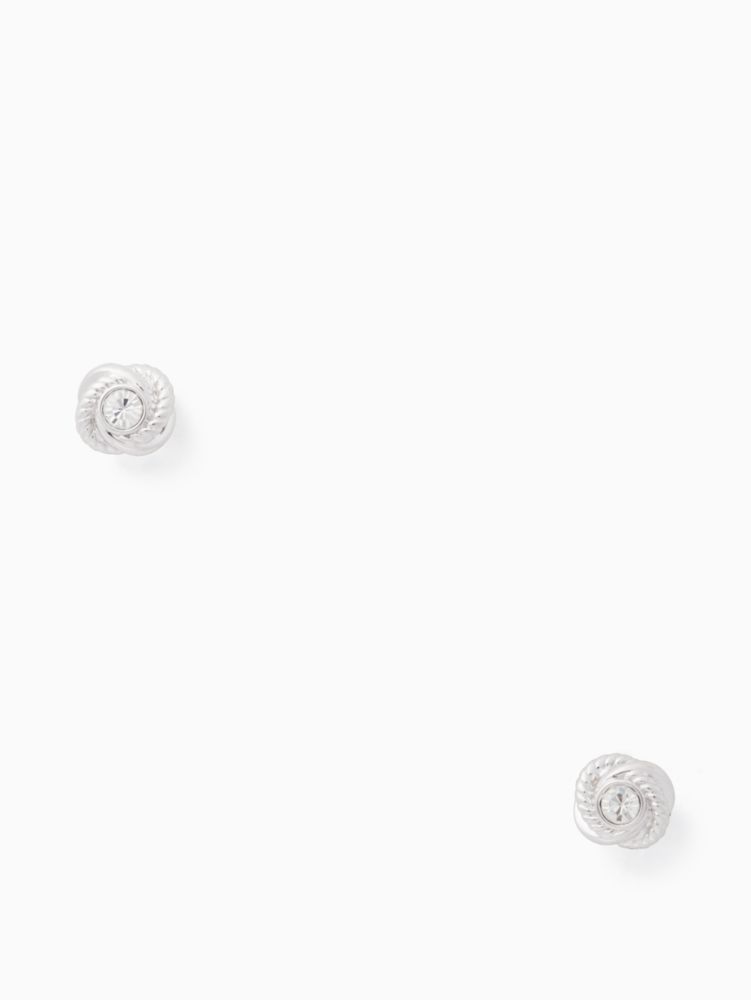 Kate Spade,Infinity And Beyond Knot Studs,Studs,Rhinestones,Knot,Silver Metal,Work,Casual,Clear